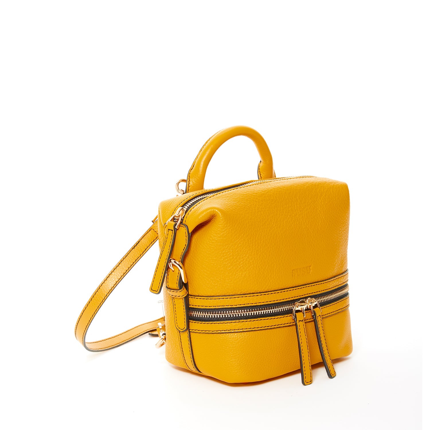 Leather Backpack for Women  Yellow Purse Convertible Crossbody Bag Medium Size with Front and Back Pockets SUSU