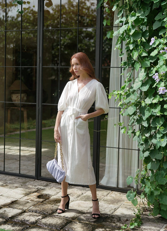 AWAN Ruffle Bag, in Navy Blue Gingham - Diazza