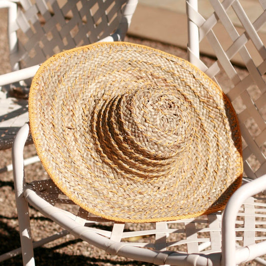 Balinese Pecatu Wide Round Straw Hat In Butter Yellow - Diazza