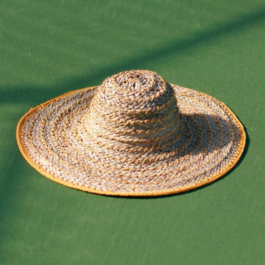 Balinese Pecatu Wide Round Straw Hat In Butter Yellow - Diazza