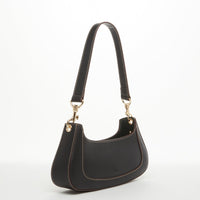 Leather Baguette Bag East West Black Purse SUSU