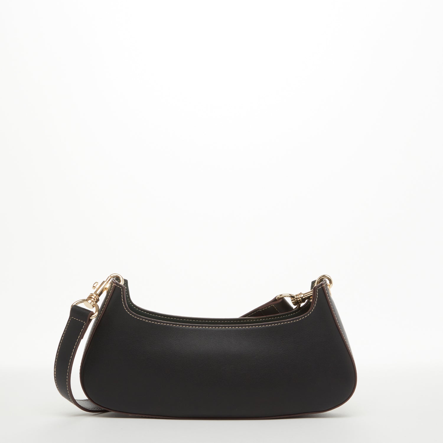 Leather Baguette Bag East West Black Purse SUSU