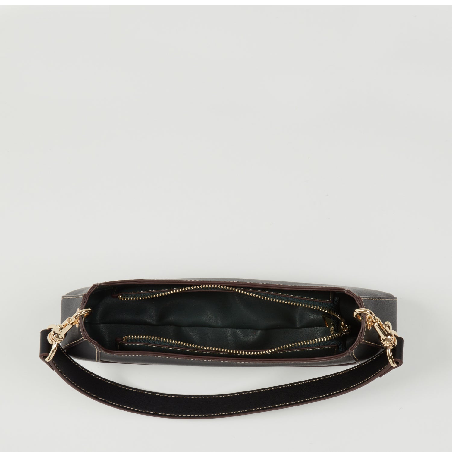 Leather Baguette Bag East West Black Purse SUSU