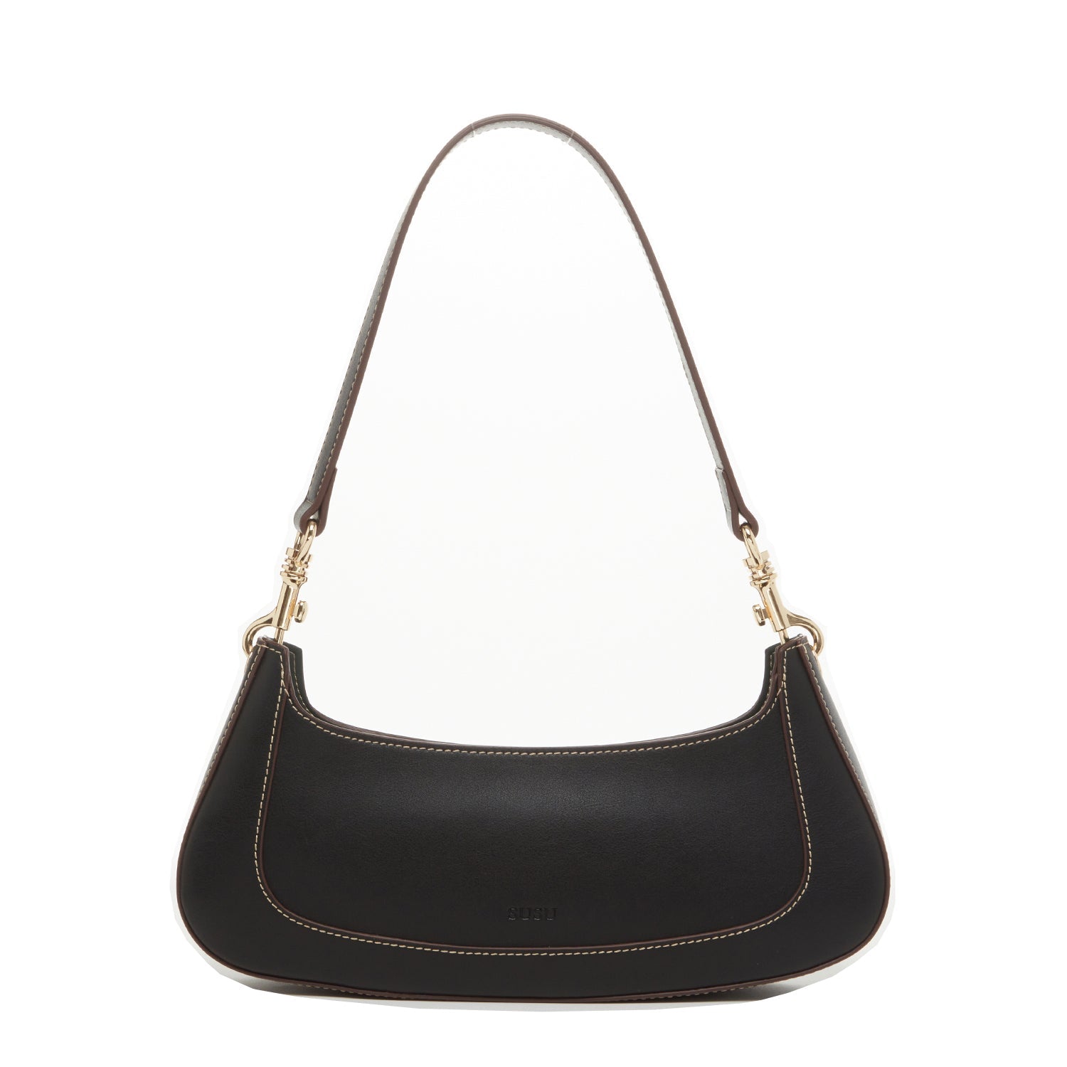 Leather Baguette Bag East West Black Purse SUSU