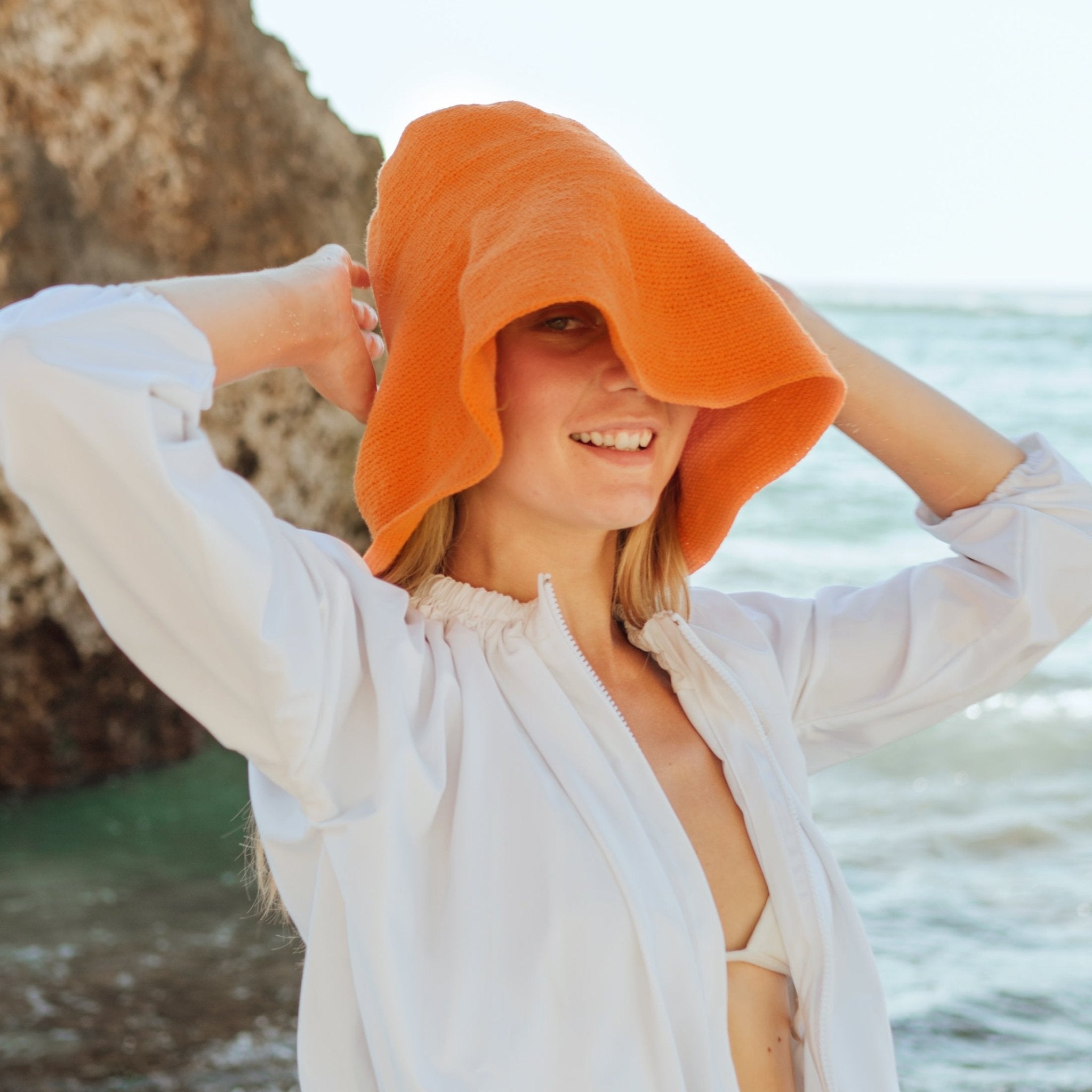 BLOOM Crochet Sun Hat In Tangerine Orange - Diazza