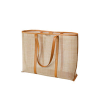 BRIANNA — Bali Handwoven Rattan & Leather Large Tote Bag, Tan - Diazza