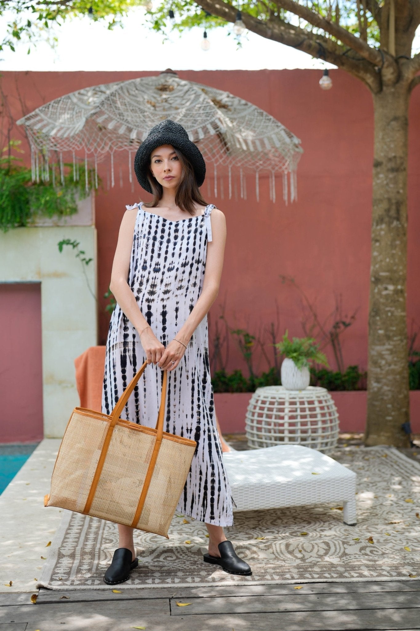 BRIANNA — Bali Handwoven Rattan & Leather Large Tote Bag, Tan - Diazza