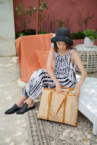 BRIANNA — Bali Handwoven Rattan & Leather Large Tote Bag, Tan - Diazza