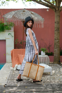 BRIANNA — Bali Handwoven Rattan & Leather Large Tote Bag, Tan - Diazza