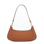 Brown Leather Baguette Bag - Women's Small Shoulder Handbag with Adjustable Strap - Diazza