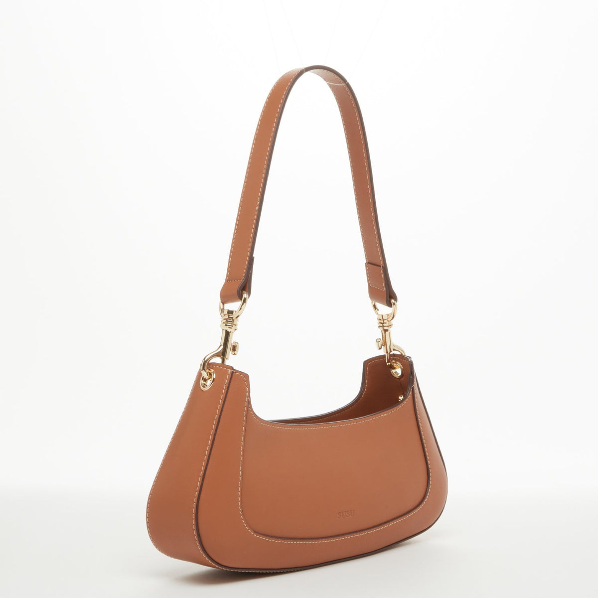 Emily Leather Baguette Bag East West Brown Purse SUSU
