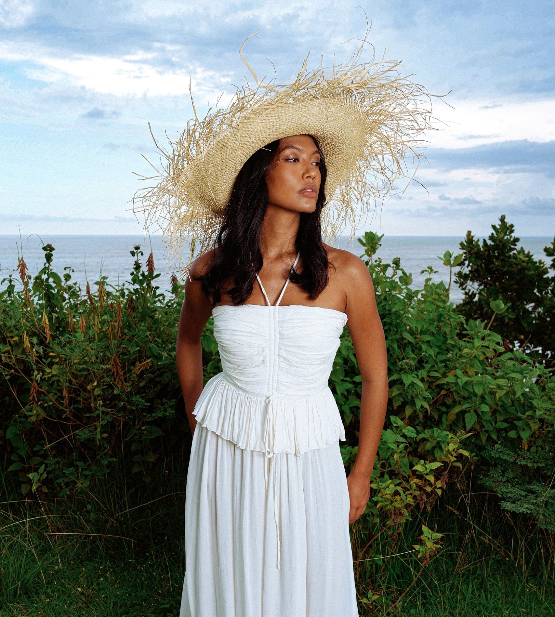 CATALINA Frayed Straw Hat In Nude - Diazza