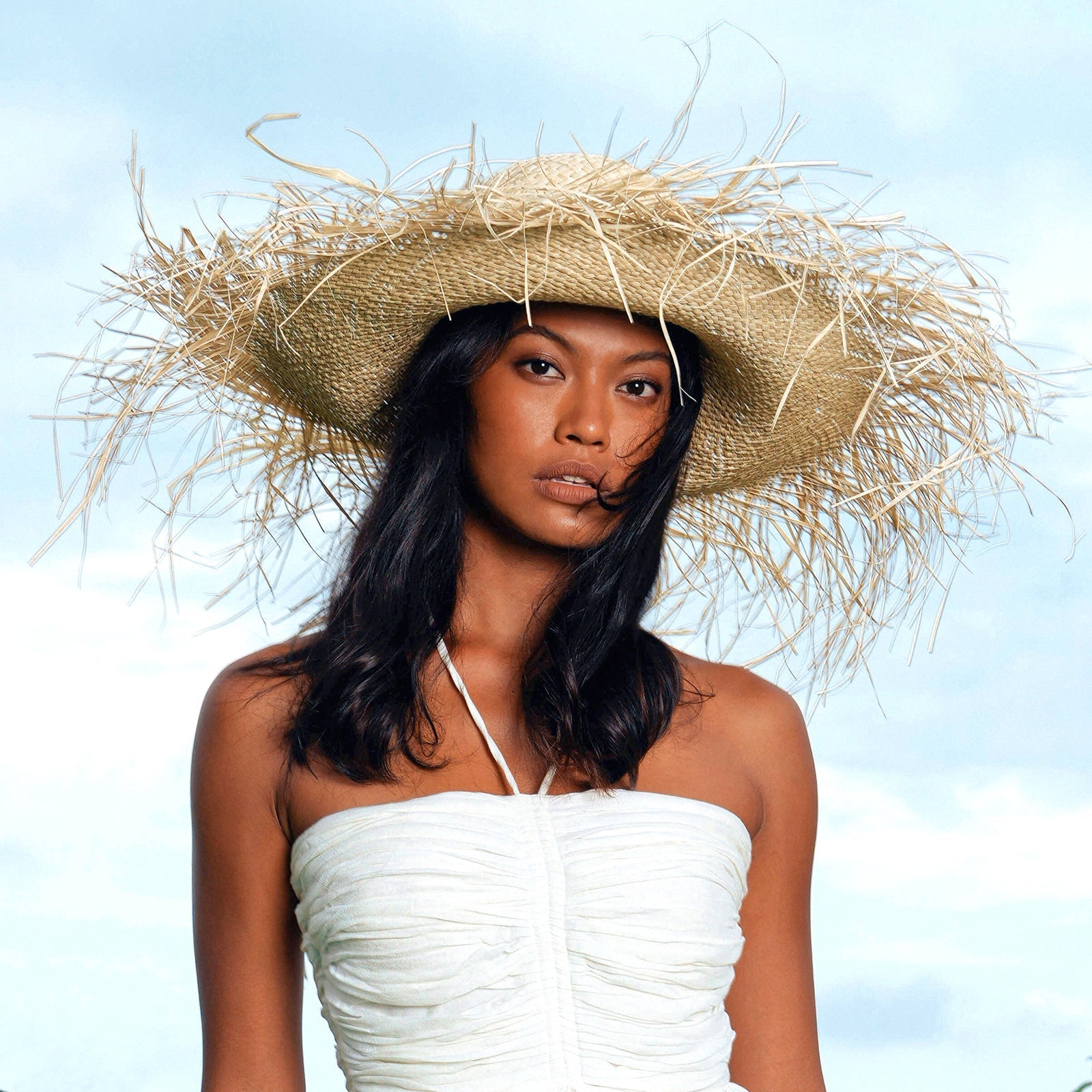 CATALINA Frayed Straw Hat In Nude - Diazza
