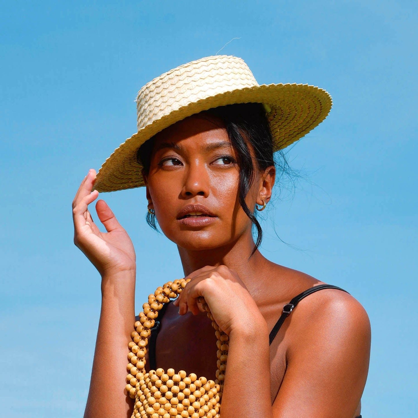 CELESTE Woven Straw Hat In Natural Beige - Diazza