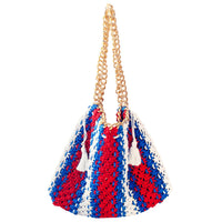 COLETTE Macrame Beach Bag In Red, White & Blue - Diazza