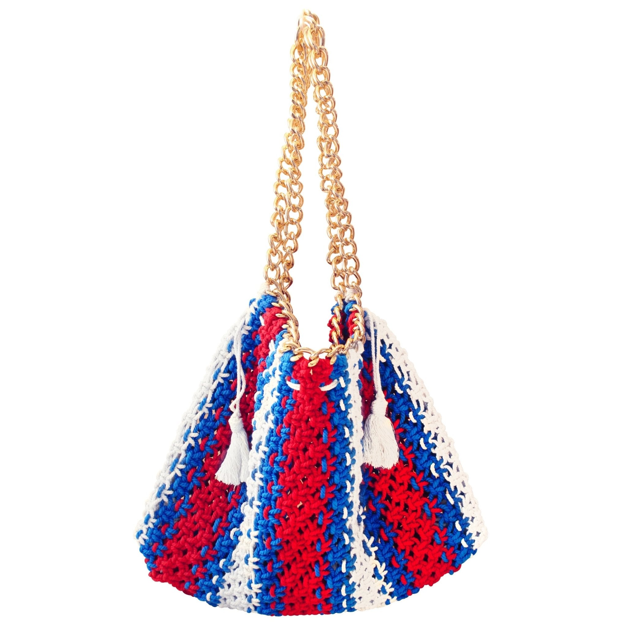 COLETTE Macrame Beach Bag In Red, White & Blue - Diazza