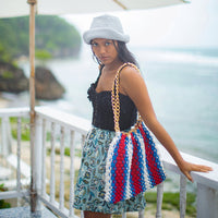 COLETTE Macrame Beach Bag In Red, White & Blue - Diazza