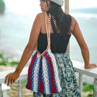 COLETTE Macrame Beach Bag In Red, White & Blue - Diazza