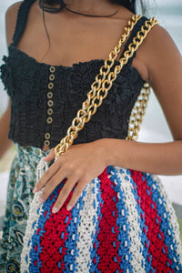 COLETTE Macrame Beach Bag In Red, White & Blue - Diazza