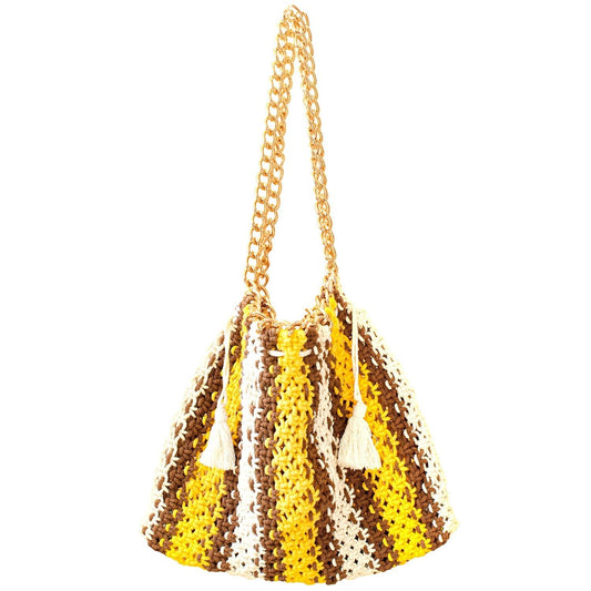 COLETTE Macrame Beach Bag In Yellow X Brown - Diazza