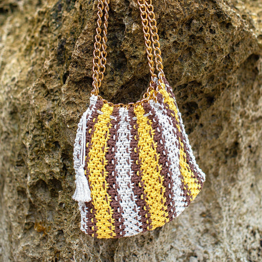 COLETTE Macrame Beach Bag In Yellow X Brown - Diazza