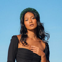 CROWN Glass Crystal Beads Headband In Emerald Green - Diazza