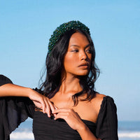 CROWN Glass Crystal Beads Headband In Emerald Green - Diazza