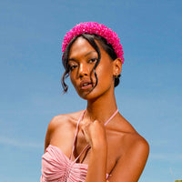 CROWN Glass Crystal Beads Headband In Shocking Pink - Diazza