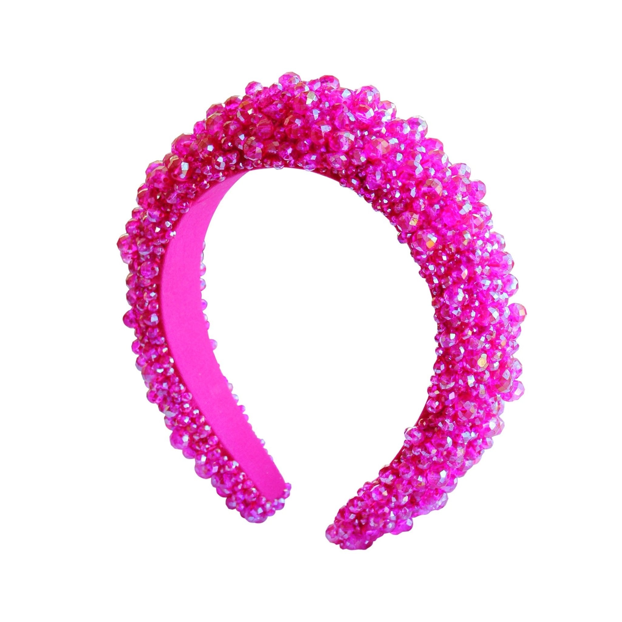 CROWN Glass Crystal Beads Headband In Shocking Pink - Diazza