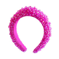CROWN Glass Crystal Beads Headband In Shocking Pink - Diazza