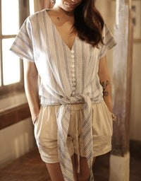 DARA Handwoven Cotton Cap Sleeve Shirt, in Riviera Blue - Diazza