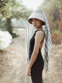 Fatima Hand - loomed Raw Cotton Scarf, in Black - Diazza