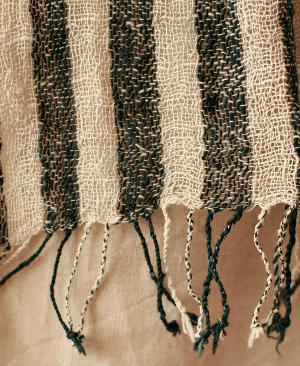 Fatima Hand - loomed Raw Cotton Scarf, in Black - Diazza