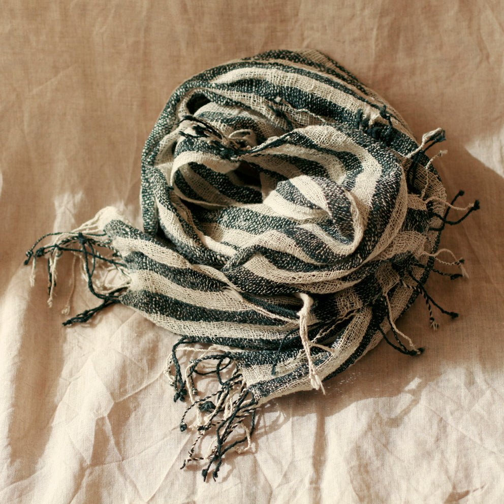 Fatima Hand - loomed Raw Cotton Scarf, in Black - Diazza