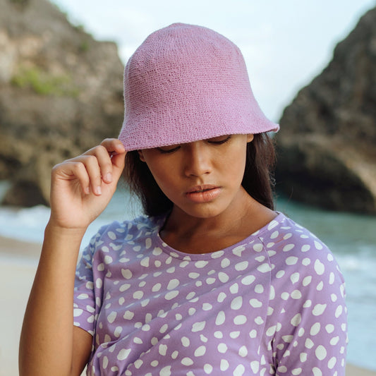 FLORETTE Crochet Bucket Hat In Lilac Purple - Diazza