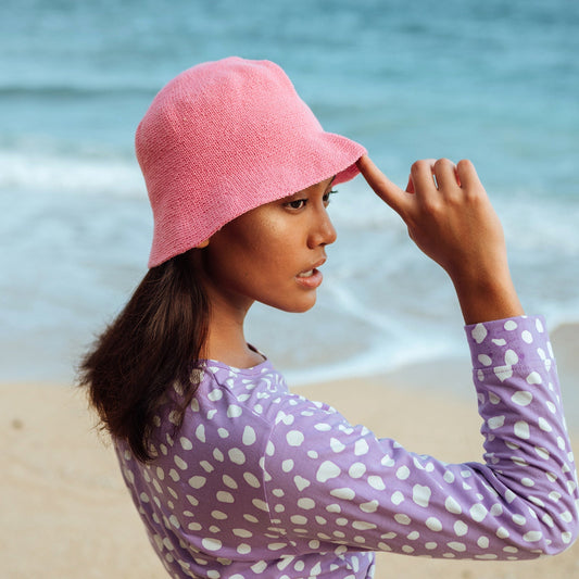 FLORETTE Crochet Bucket Hat In Pink - Diazza