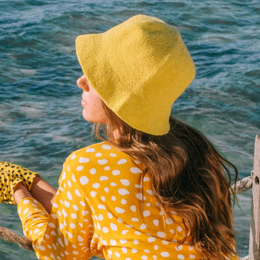 FLORETTE Crochet Bucket Hat In Yellow - Diazza