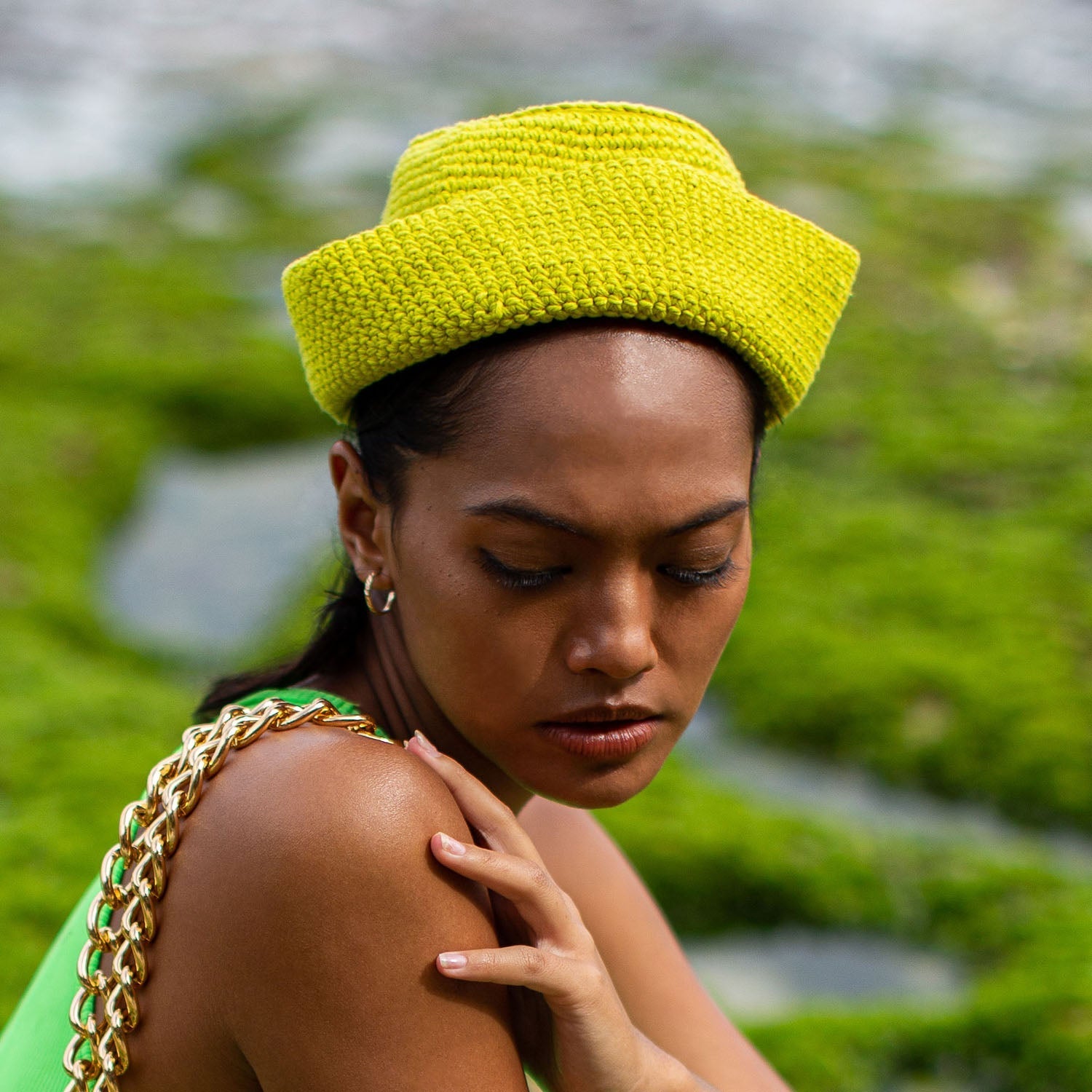 GANI Crochet Hat in Neon Green - Diazza