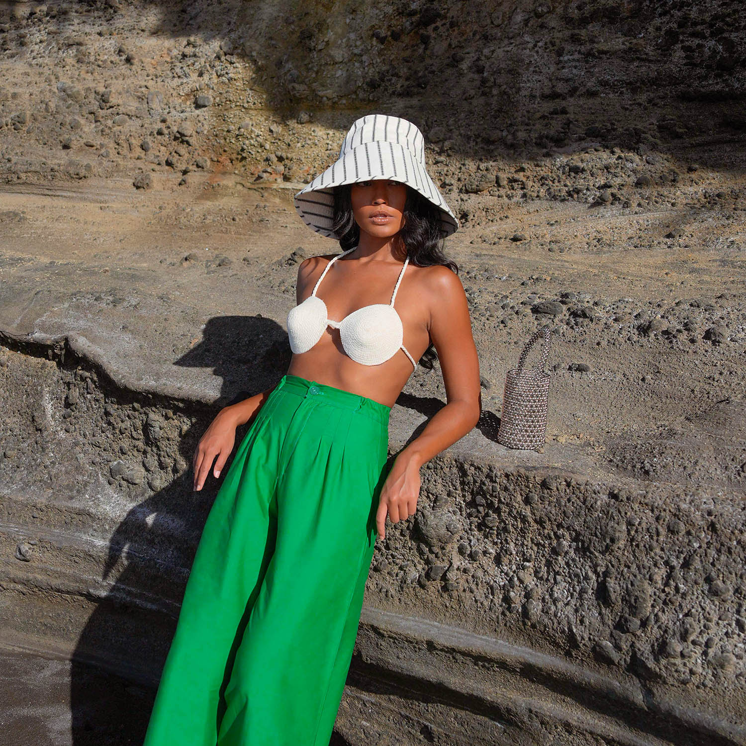 HARPER Handwoven Striped Wide - brim Hat - Diazza