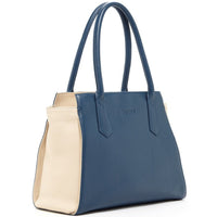 JODY — Blue & Ivory Pebble Leather Tote Bag - Diazza
