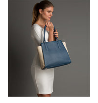 JODY — Blue & Ivory Pebble Leather Tote Bag - Diazza
