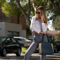 JODY — Blue & Ivory Pebble Leather Tote Bag - Diazza