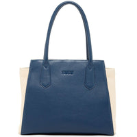 JODY — Blue & Ivory Pebble Leather Tote Bag - Diazza