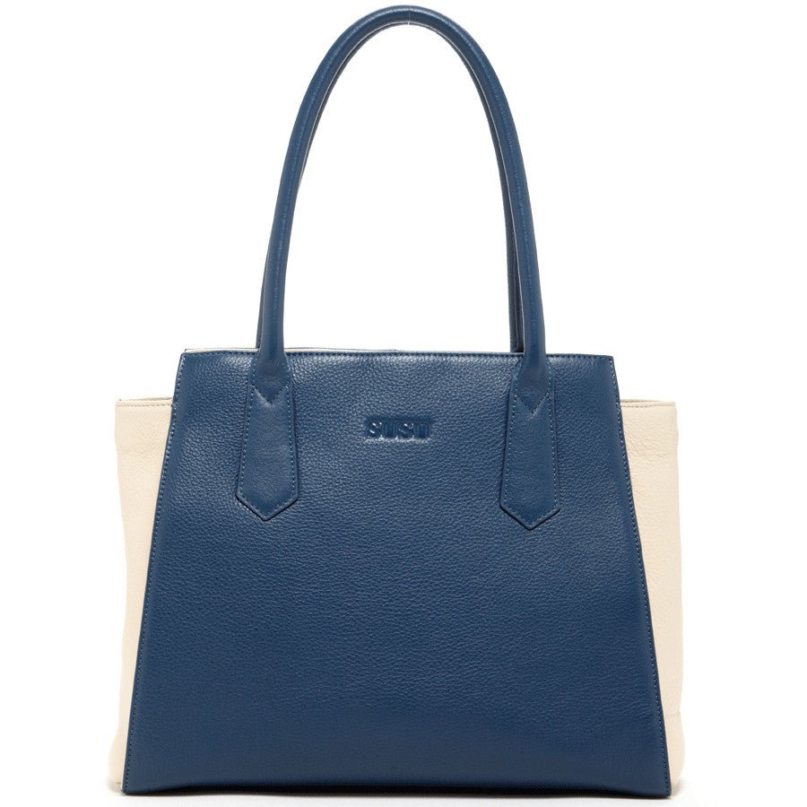 JODY — Blue & Ivory Pebble Leather Tote Bag - Diazza