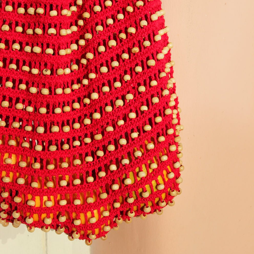 Karma Wooden Crochet Beads Bag in Red - Diazza
