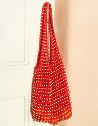 Karma Wooden Crochet Beads Bag in Red - Diazza