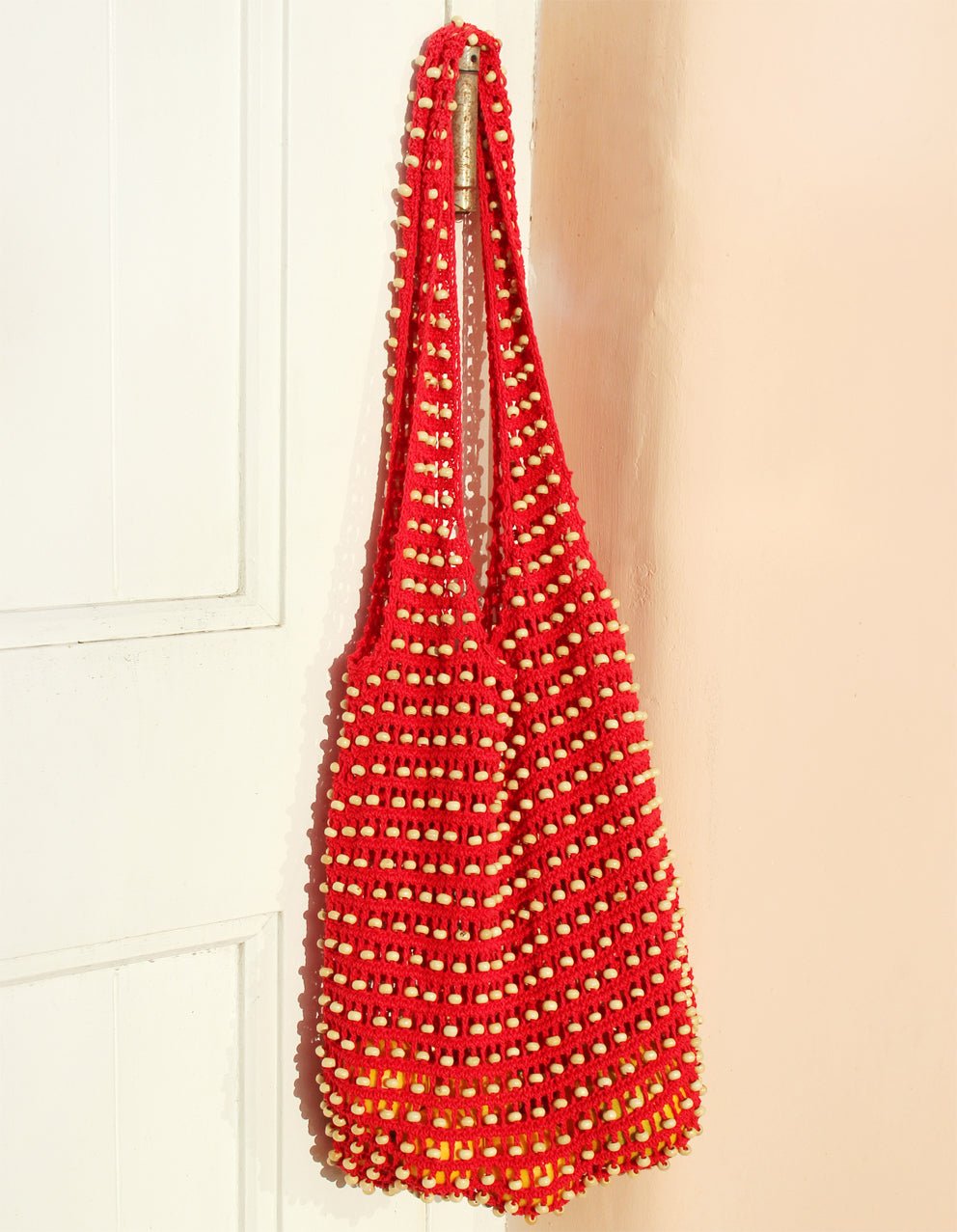 Karma Wooden Crochet Beads Bag in Red - Diazza