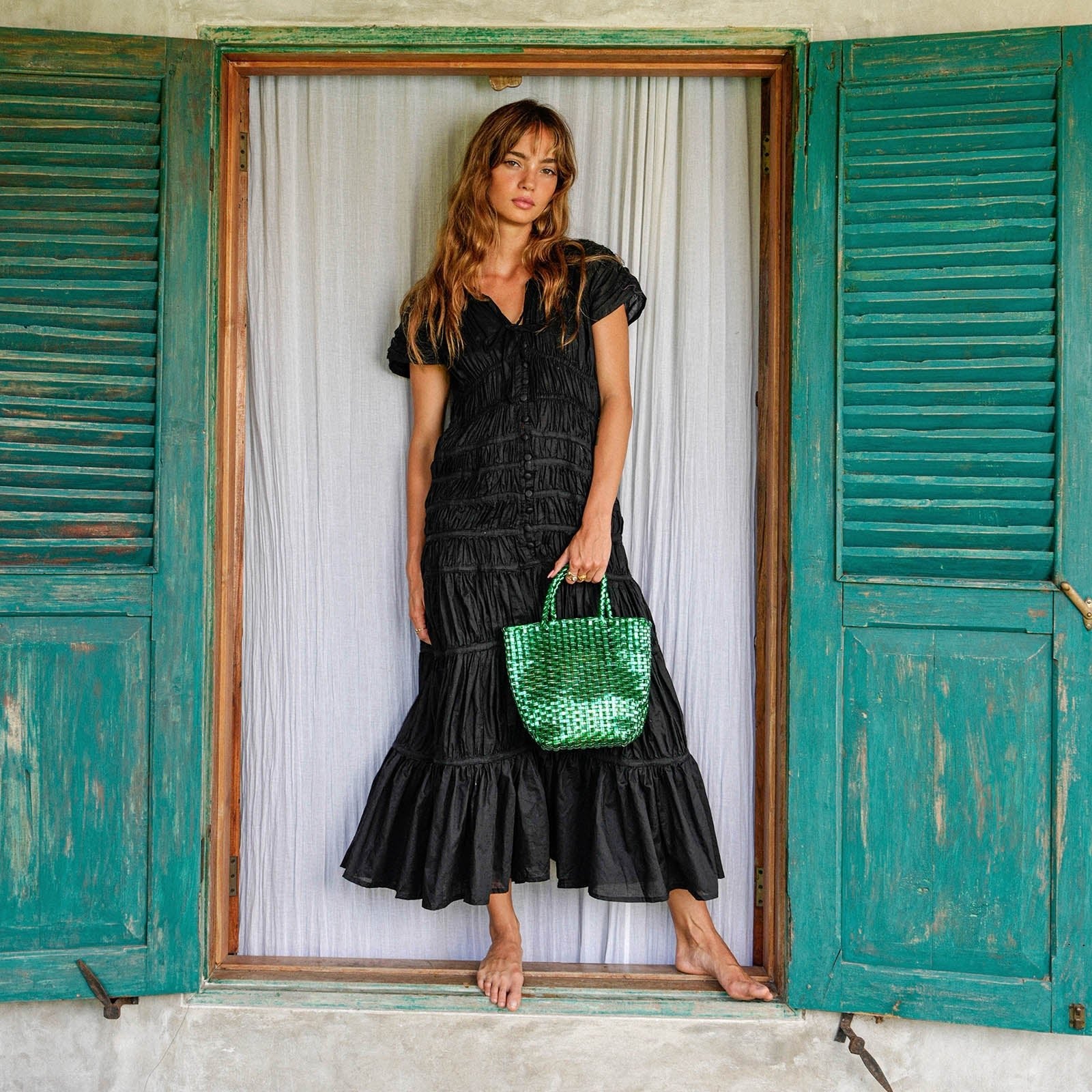 La Tote Recycled Tote Bag In Metallic Green - Diazza