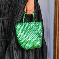 La Tote Recycled Tote Bag In Metallic Green - Diazza