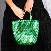 La Tote Recycled Tote Bag In Metallic Green - Diazza